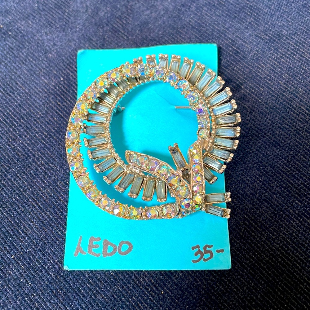 Ledo vintage pin light blue iridescent pin brooch